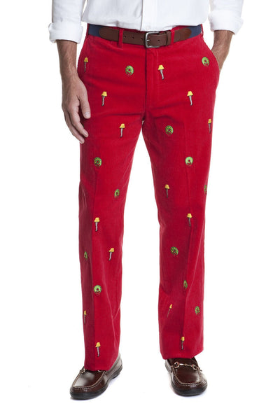 Beachcomber Corduroy Pant Crimson with Leg Lamp - MENS EMBROIDERED PANTS - Castaway Nantucket Island