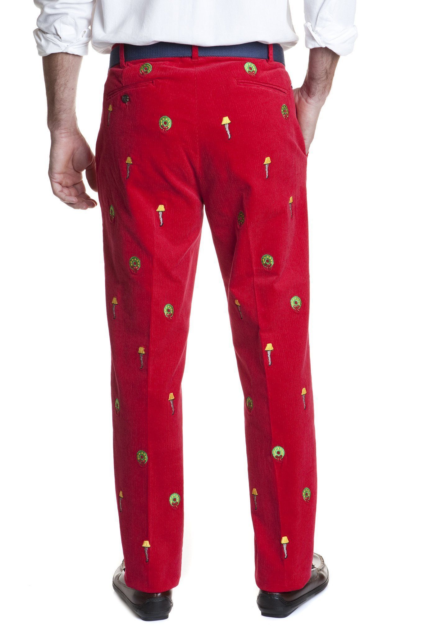 Beachcomber Corduroy Pant Crimson with Leg Lamp - MENS EMBROIDERED PANTS - Castaway Nantucket Island