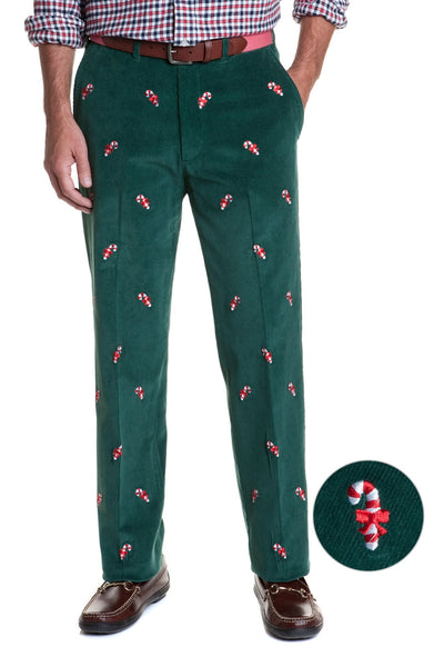 Beachcomber Corduroy Pant Hunter With Candy Cane - MENS EMBROIDERED PANTS - Castaway Nantucket Island