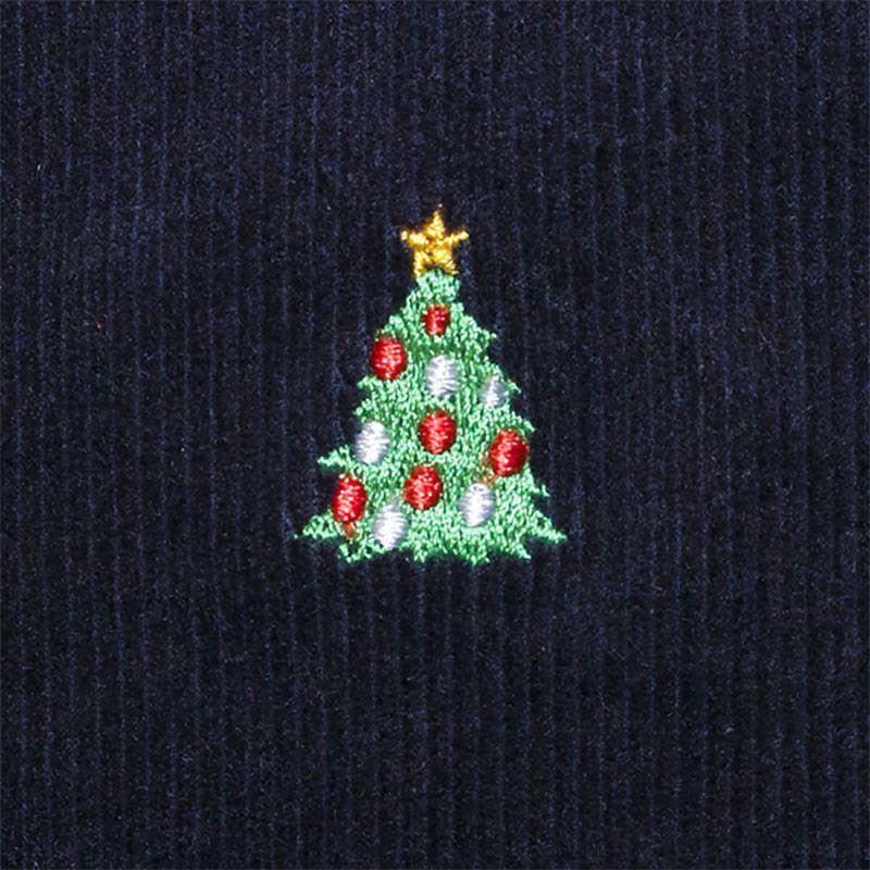 Beachcomber Corduroy Pant Nantucket Navy With Christmas Tree - MENS EMBROIDERED PANTS - Castaway Nantucket Island