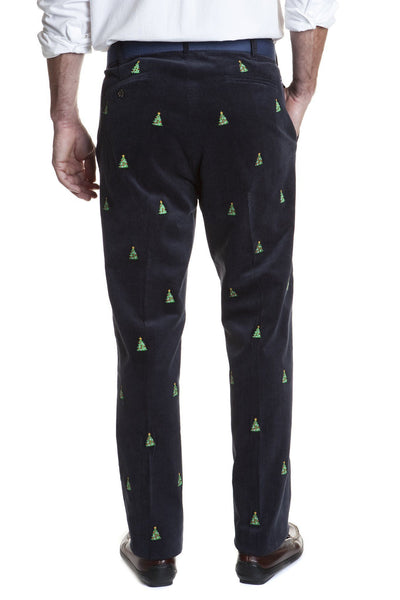 Beachcomber Corduroy Pant Nantucket Navy With Christmas Tree - MENS EMBROIDERED PANTS - Castaway Nantucket Island