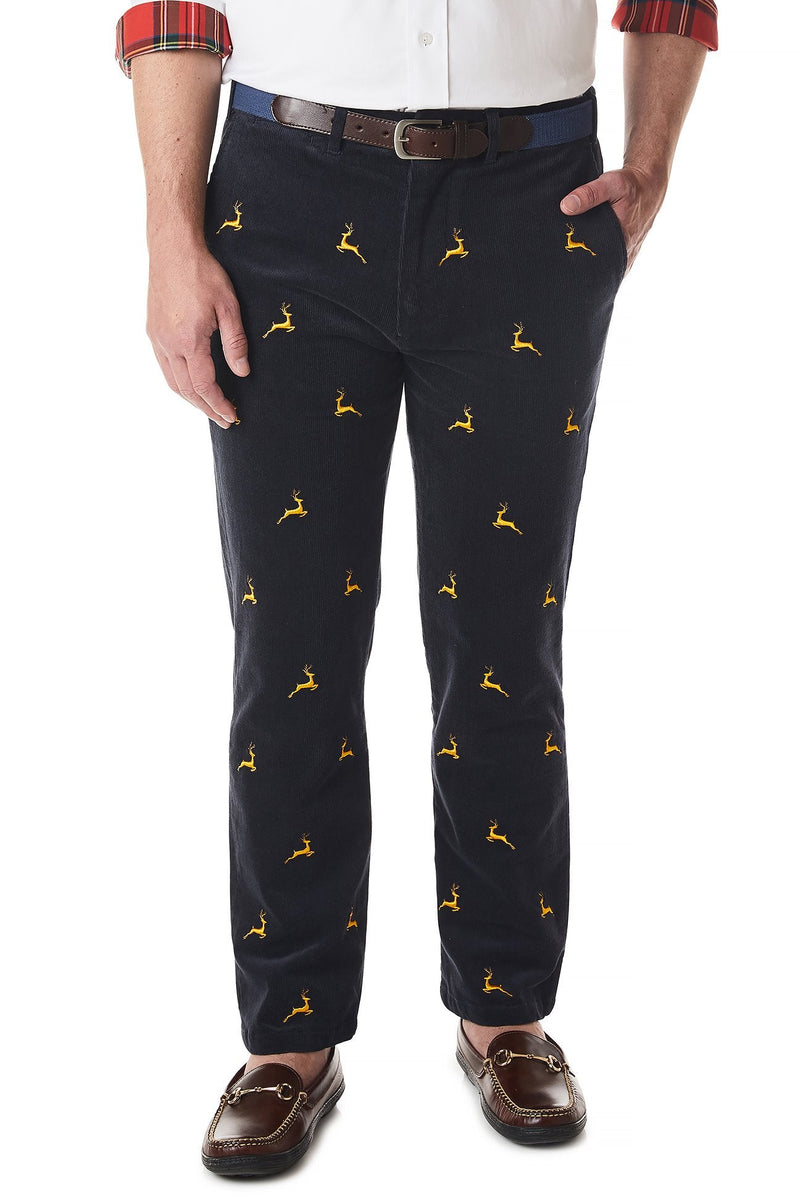Beachcomber Corduroy Pant Nantucket Navy with Leaping Reindeer - Castaway Nantucket Island