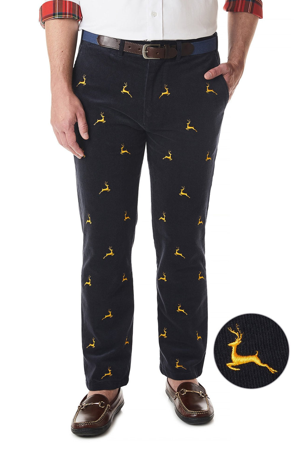 Beachcomber Corduroy Pant Nantucket Navy with Leaping Reindeer - Castaway Nantucket Island