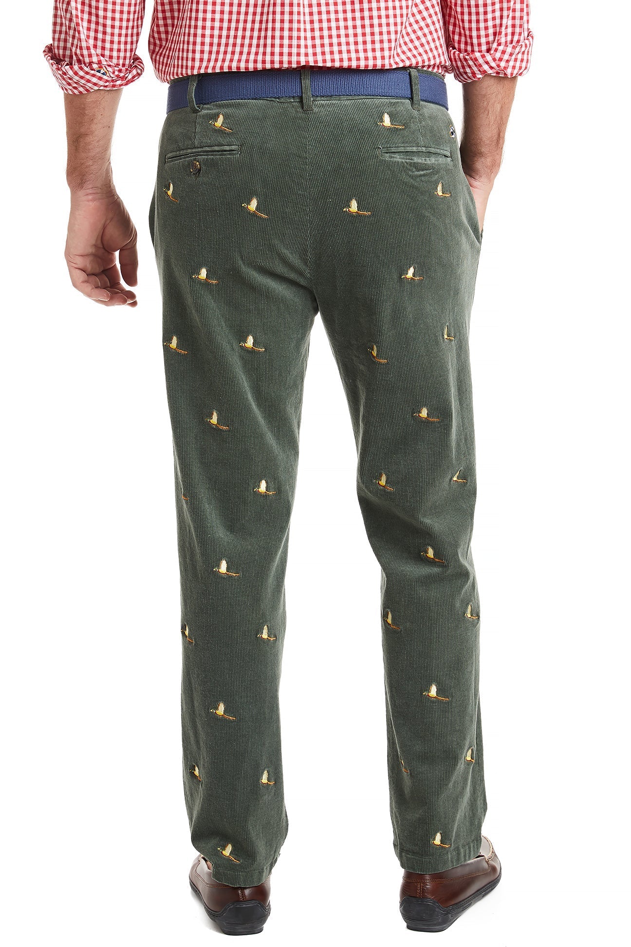 Beachcomber Corduroy Pant Olive with Pheasant MENS EMBROIDERED PANTS Castaway Nantucket Island