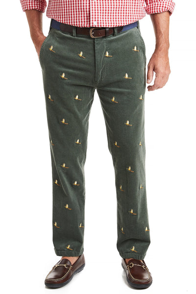 Beachcomber Corduroy Pant Olive with Pheasant MENS EMBROIDERED PANTS Castaway Nantucket Island