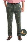 Beachcomber Corduroy Pant Olive with Pheasant MENS EMBROIDERED PANTS Castaway Nantucket Island