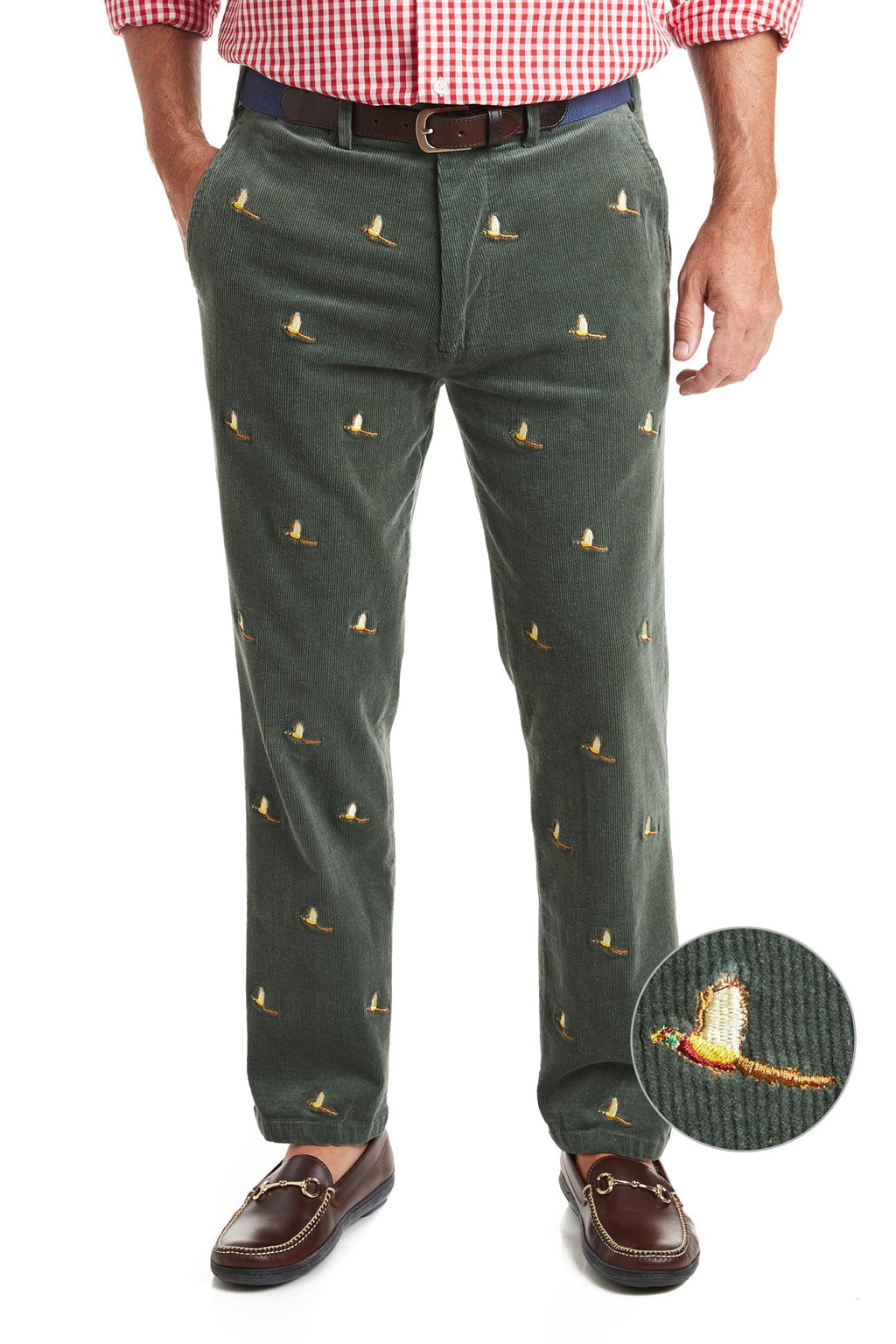 Beachcomber Corduroy Pant Olive with Pheasant MENS EMBROIDERED PANTS ...