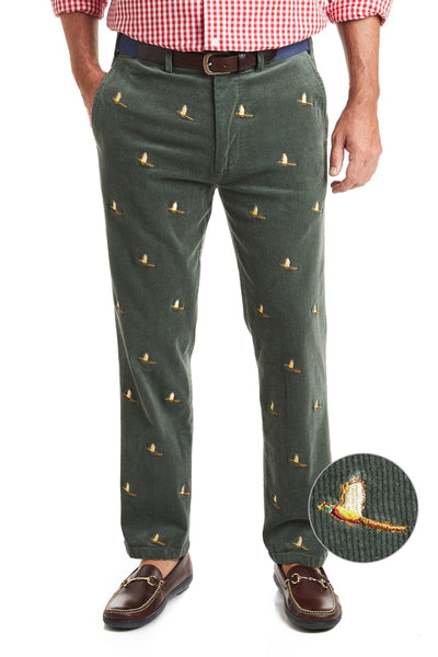 Beachcomber Corduroy Pant Olive with Pheasant MENS EMBROIDERED PANTS Castaway Nantucket Island