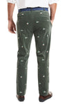 Beachcomber Corduroy Pant Olive with Santa Boat and Lighthouse MENS EMBROIDERED PANTS Castaway Nantucket Island