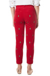 Beachcomber Stretch Corduroy Ankle Capri Crimson with Christmas Tree - Castaway Nantucket Island