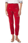 Beachcomber Stretch Corduroy Ankle Capri Crimson with Christmas Tree - Castaway Nantucket Island