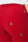 Beachcomber Stretch Corduroy Ankle Capri Crimson with Christmas Tree - Castaway Nantucket Island