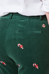 Beachcomber Stretch Corduroy Ankle Capri Hunter with Candy Cane - LADIES PANT - Castaway Nantucket Island
