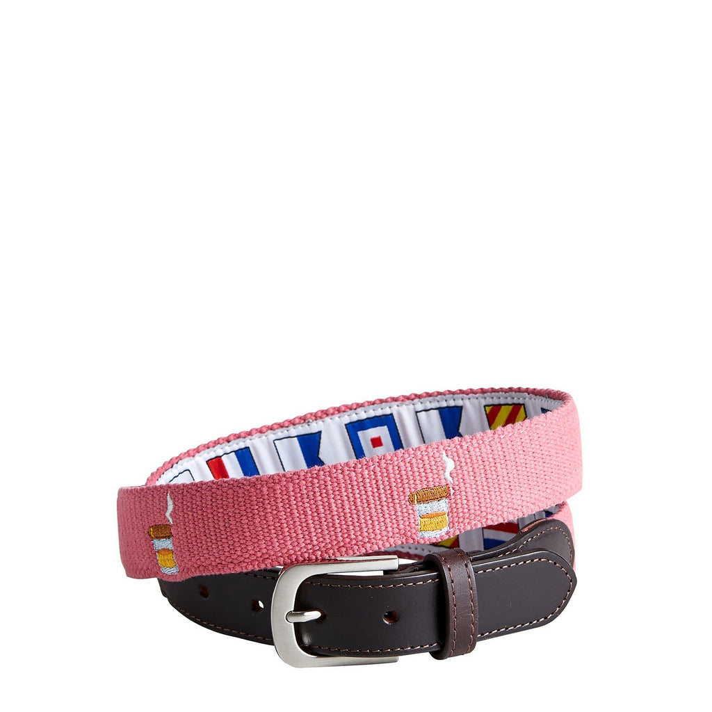Bowsprit Belt Hurricane Red Embroidered With Scotch and Cigar MENS BELTS Castaway Nantucket Island