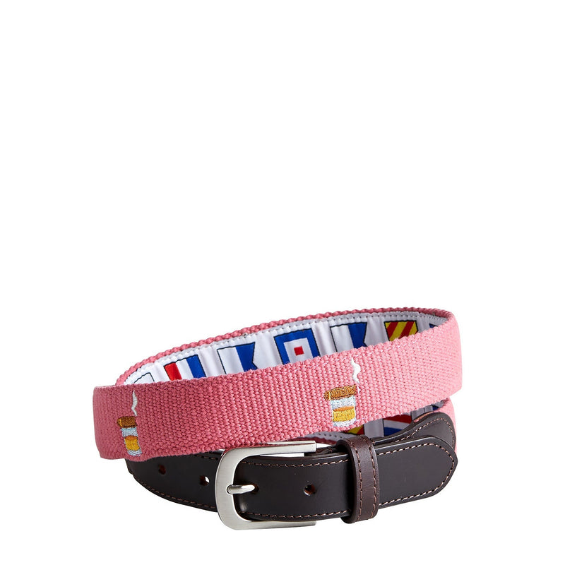 Bowsprit Belt Hurricane Red Embroidered With Scotch and Cigar MENS BELTS Castaway Nantucket Island