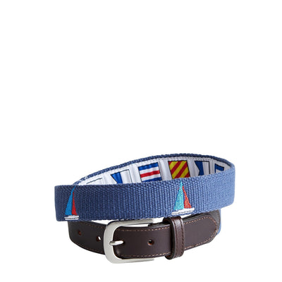 Bowsprit Belt Nantucket Navy Embroidered with Americana Sailboat MENS BELTS Castaway Nantucket Island