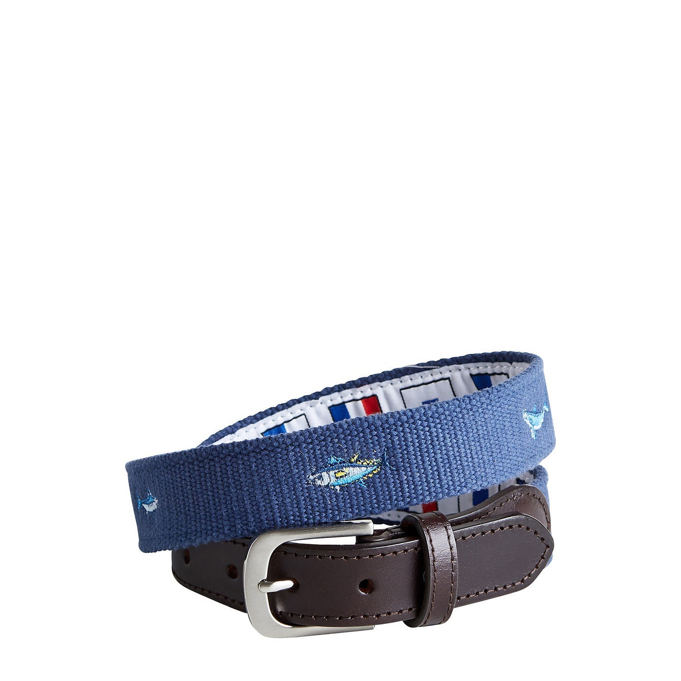 Bowsprit Belt Nantucket Navy Embroidered With Atlantic Grand Slam Fish MENS BELTS Castaway Clothing