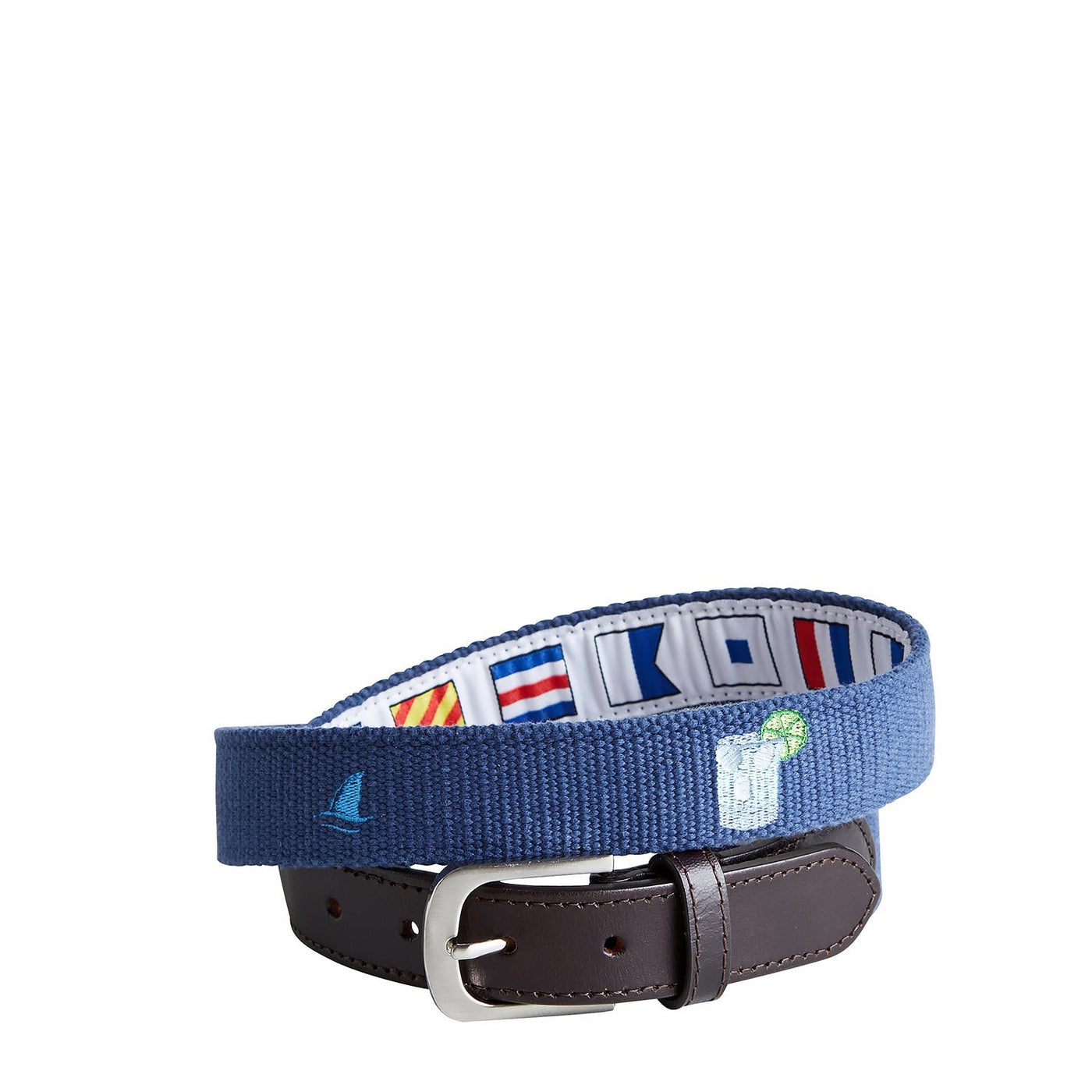 Bowsprit Belt Nantucket Navy Embroidered with Fin & Tonic MENS BELTS Castaway Nantucket Island