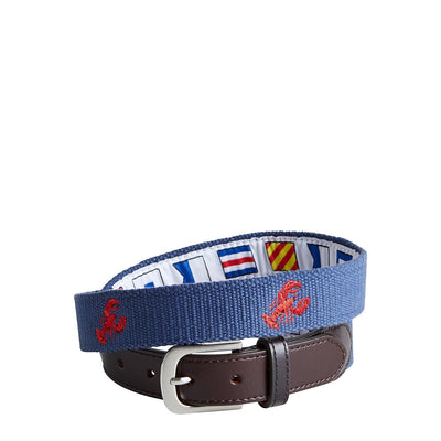 Bowsprit Belt Nantucket Navy Embroidered With Red Lobster MENS BELTS Castaway Clothing