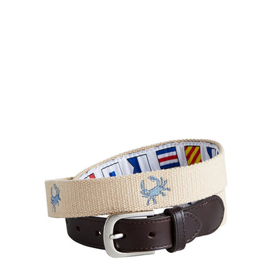 Bowsprit Belt Tan Embroidered With Crabs MENS BELTS Castaway Nantucket Island