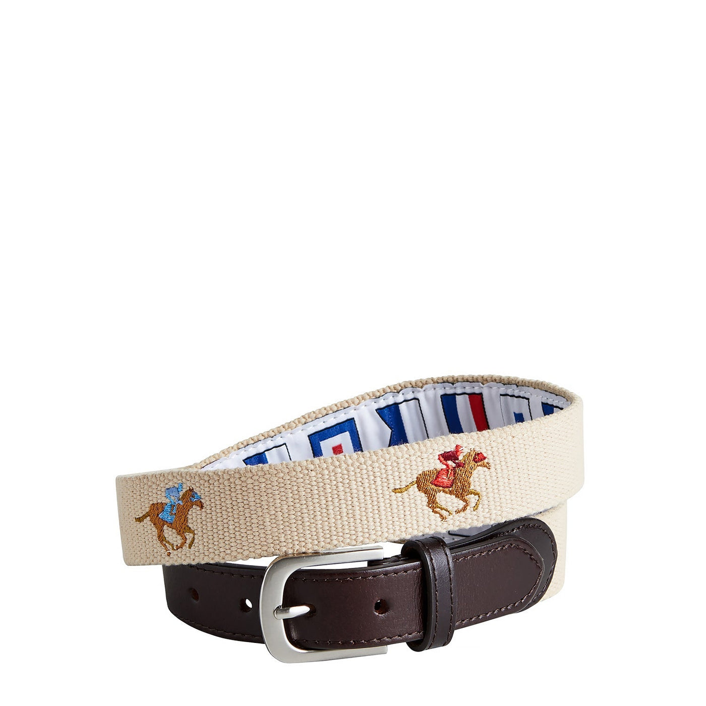 Bowsprit Belt Tan Embroidered With Racing Horses MENS BELTS Castaway Nantucket Island