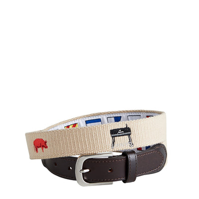 Bowsprit Belt Tan with Smoker Grill & Pig MENS BELTS Castaway Nantucket Island