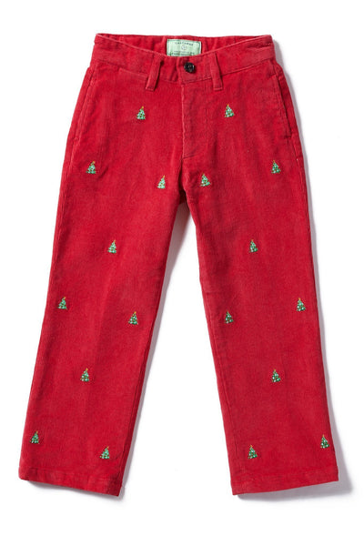 Boys Beachcomber Corduroy Pant Crimson with Christmas Tree - BOYS PANTS - Castaway Nantucket Island