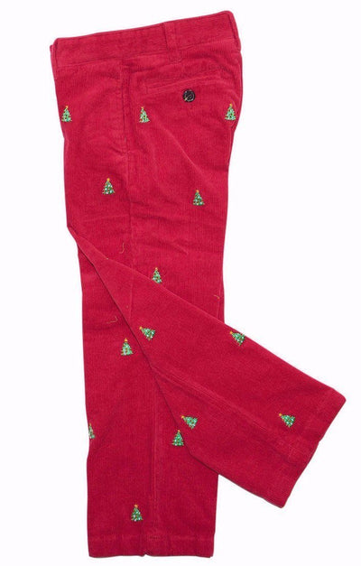 Boys Beachcomber Corduroy Pant Crimson with Christmas Tree - BOYS PANTS - Castaway Nantucket Island