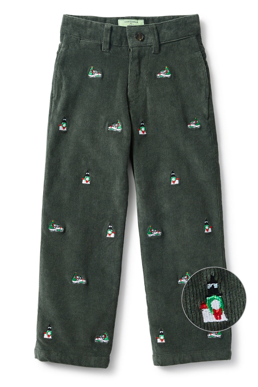 Boys Beachcomber Corduroy Pant Olive with Santa Boat BOYS PANTS Castaway Nantucket Island