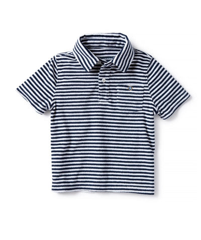 Boys Polo Shirt Navy Stripe Terry Cloth - Castaway Nantucket Island