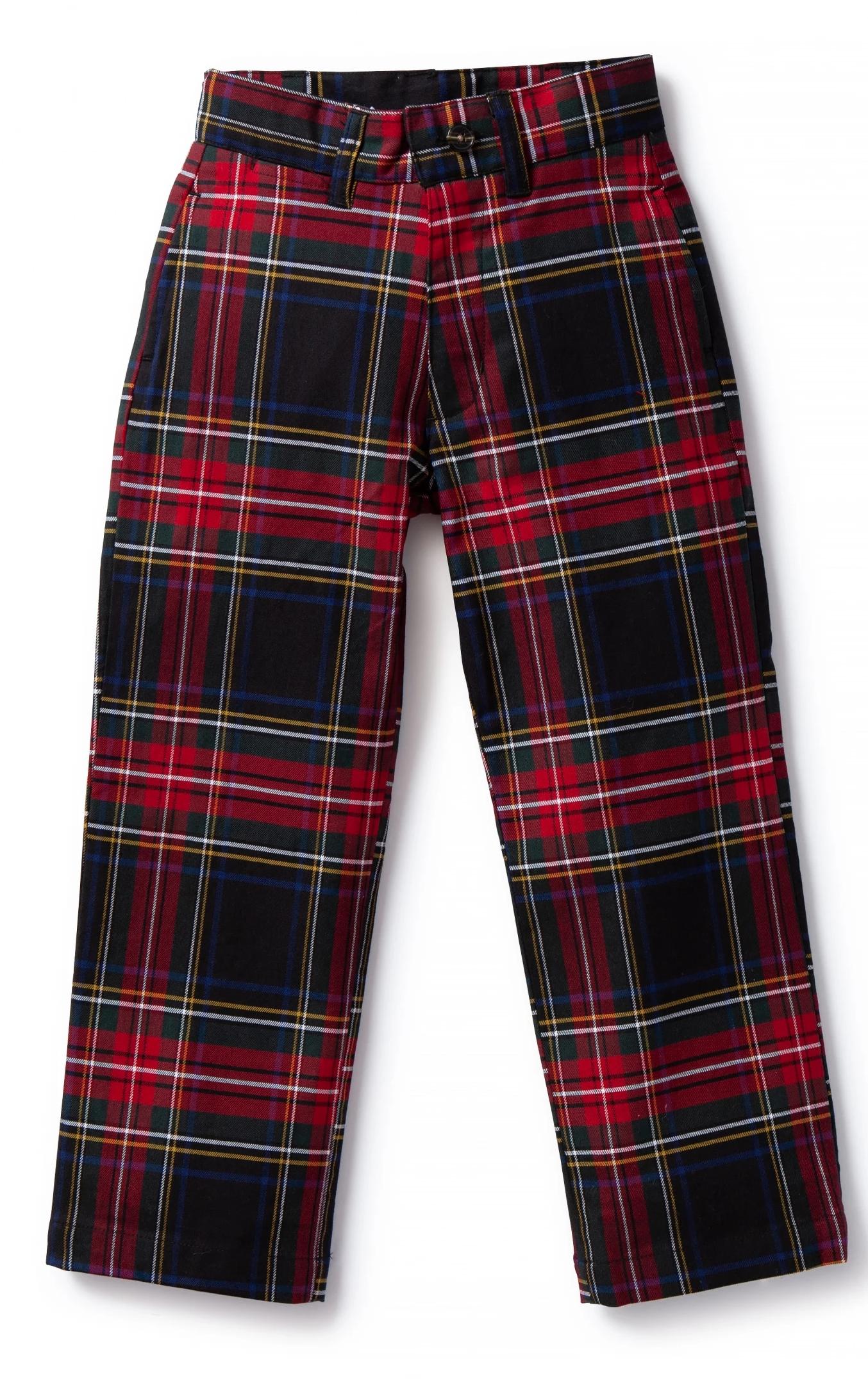 Boys Stretch Twill Port Pant Black Stewart Plaid - BOYS PANTS - Castaway Nantucket Island