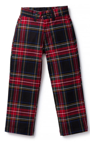 Boys Stretch Twill Port Pant Black Stewart Plaid - BOYS PANTS - Castaway Nantucket Island