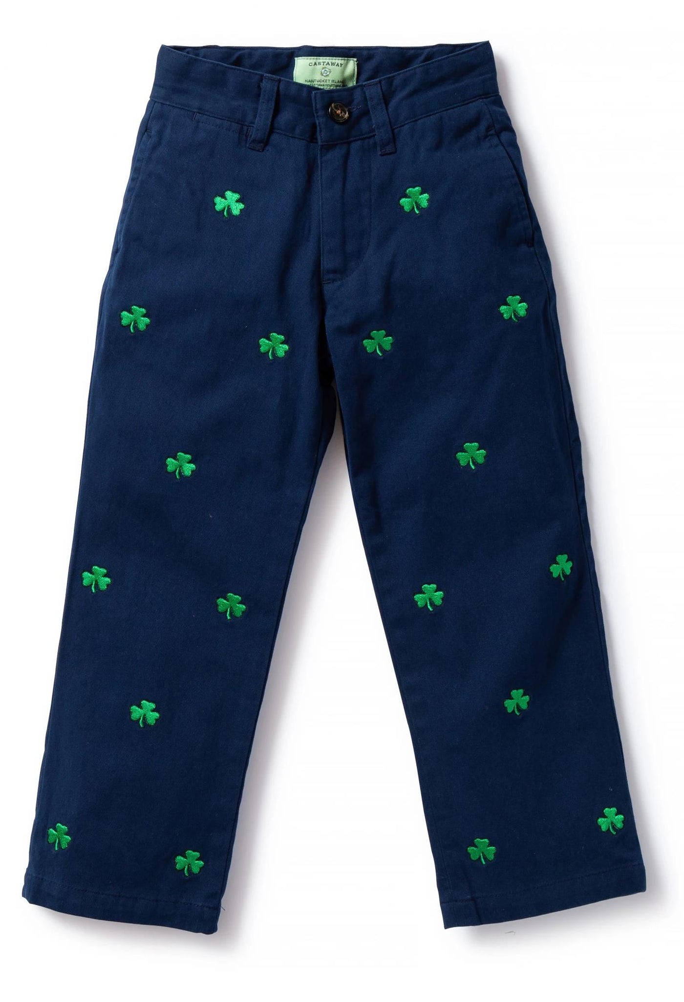 Boys Stretch Twill Port Pant Nantucket Navy with Shamrock - BOYS PANTS - Castaway Nantucket Island