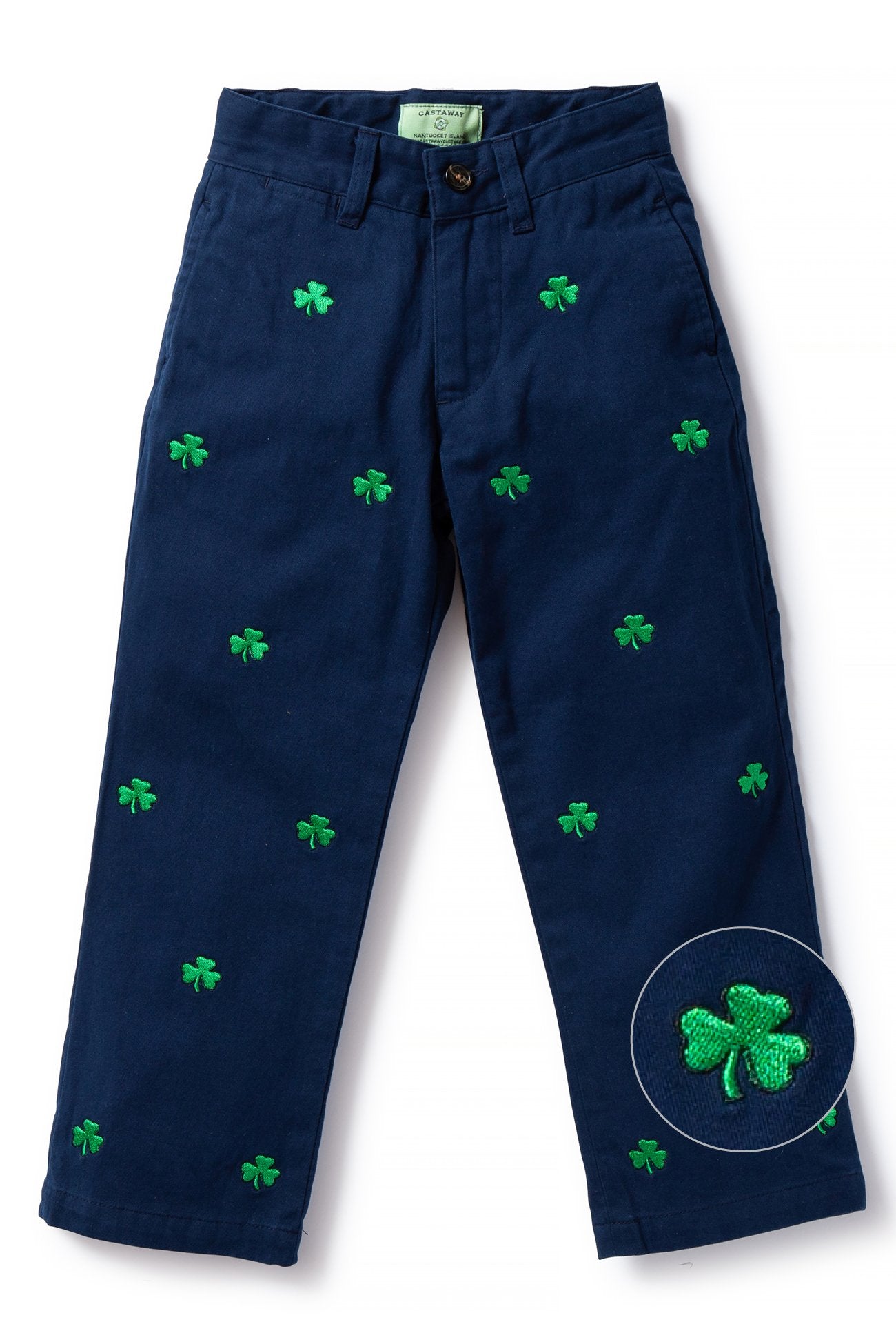 Boys Stretch Twill Port Pant Nantucket Navy with Shamrock - BOYS PANTS - Castaway Nantucket Island