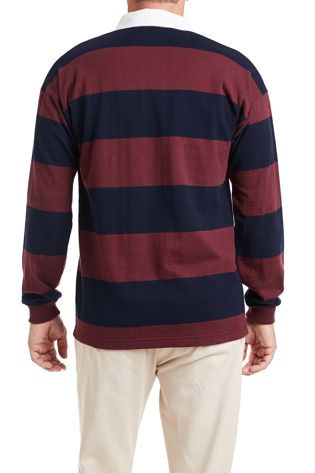 Castaway Rugby Shirt Navy & Burgundy Stripe POLOS & TEES Castaway Nantucket Island