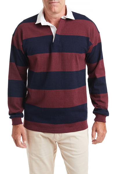 Castaway Rugby Shirt Navy & Burgundy Stripe POLOS & TEES Castaway Nantucket Island