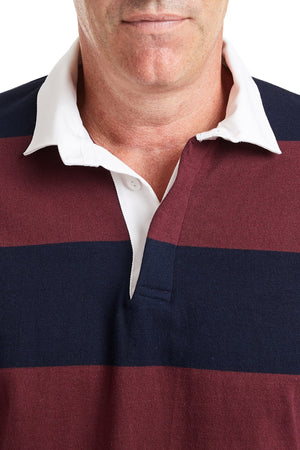Castaway Rugby Shirt Navy & Burgundy Stripe POLOS & TEES Castaway Nantucket Island