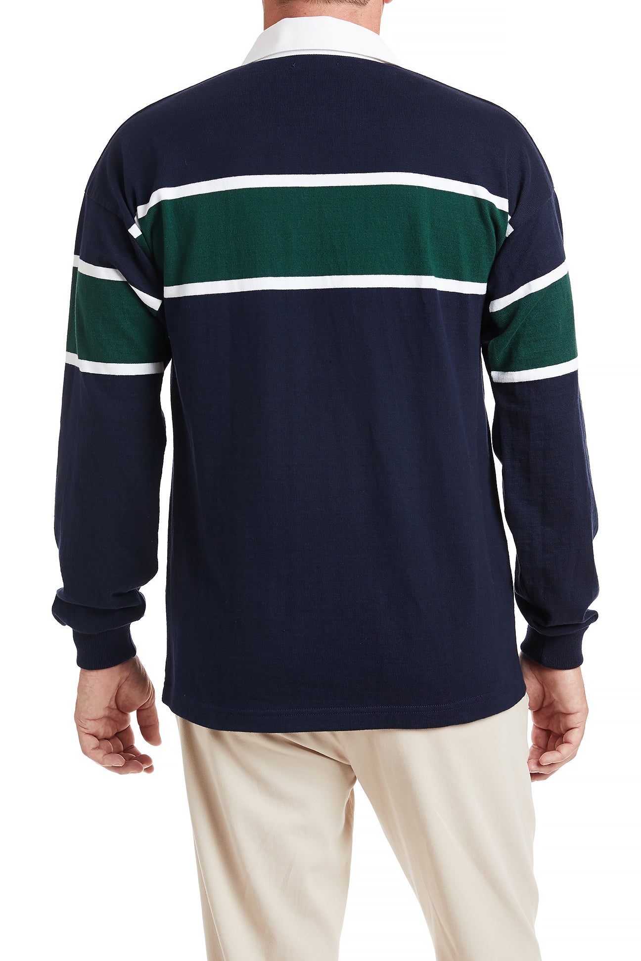 Castaway Rugby Shirt Navy & Green Team Stripe POLOS & TEES Castaway Nantucket Island