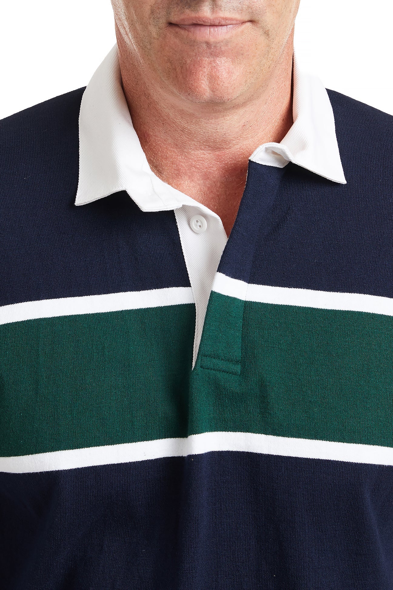 Castaway Rugby Shirt Navy & Green Team Stripe POLOS & TEES Castaway Nantucket Island