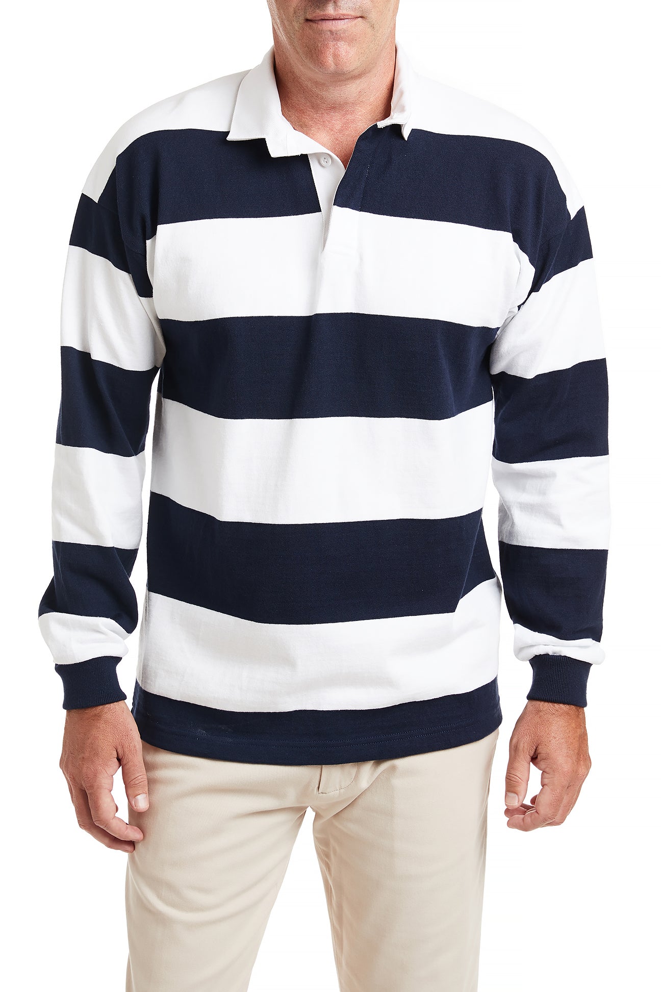 Castaway Rugby Shirt Navy & White Stripe POLOS & TEES Castaway Nantucket Island