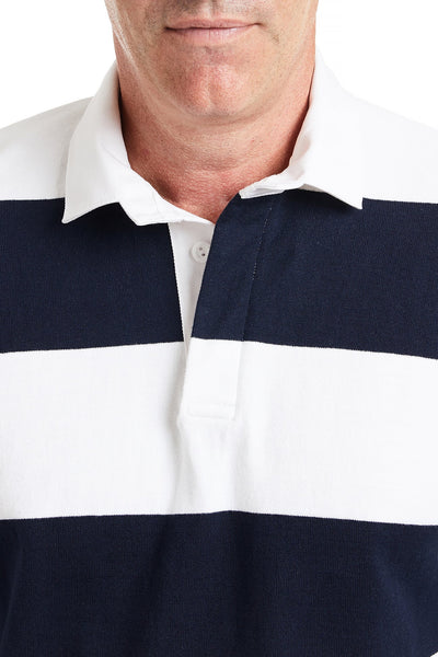 Castaway Mens Rugby Shirt Navy & White Stripe – Castaway Nantucket