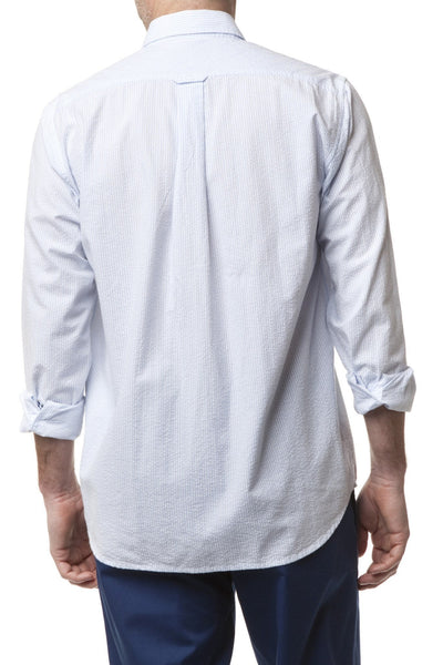 Chase Blue Seersucker Shirt - MENS SPORT SHIRTS - Castaway Nantucket Island