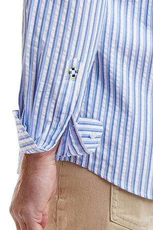 Chase Shirt Blue and Navy Seersucker MENS SPORT SHIRTS Castaway Nantucket Island