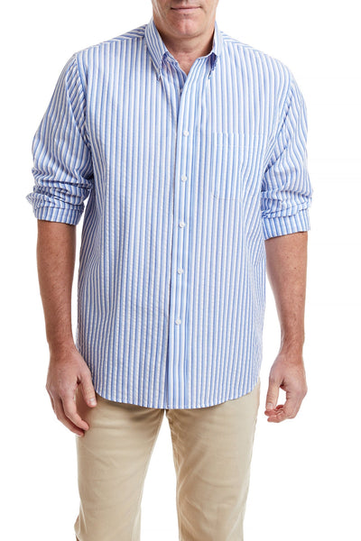 Chase Shirt Blue and Navy Seersucker MENS SPORT SHIRTS Castaway Nantucket Island