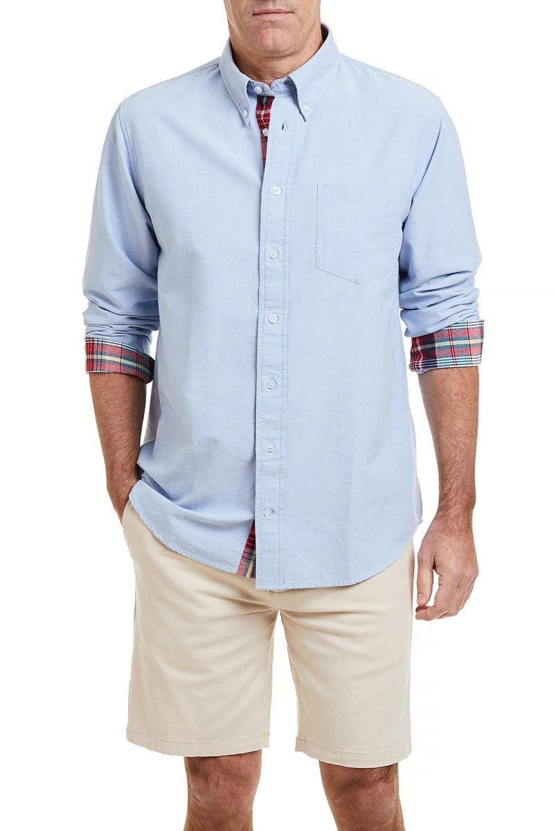 Chase Shirt Blue Oxford with Farrington Madras Trim MENS SPORT SHIRTS Castaway Nantucket Island