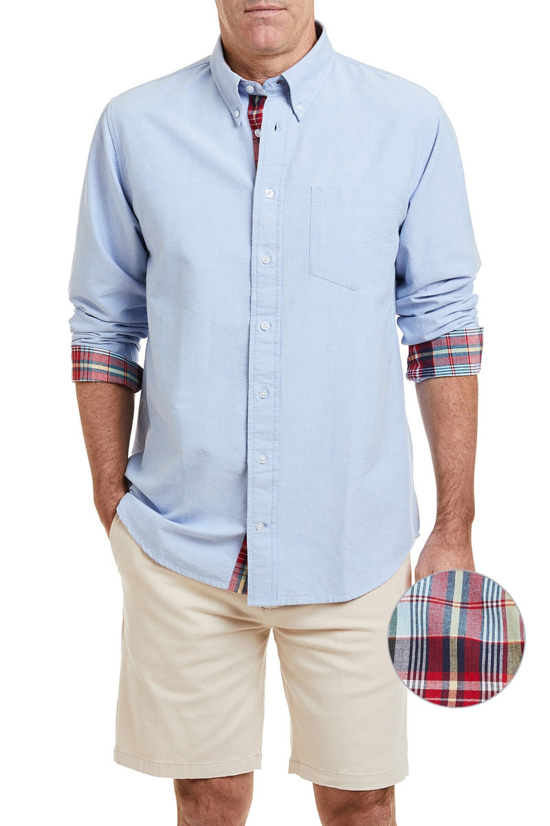 Chase Shirt Blue Oxford with Farrington Madras Trim MENS SPORT SHIRTS Castaway Nantucket Island