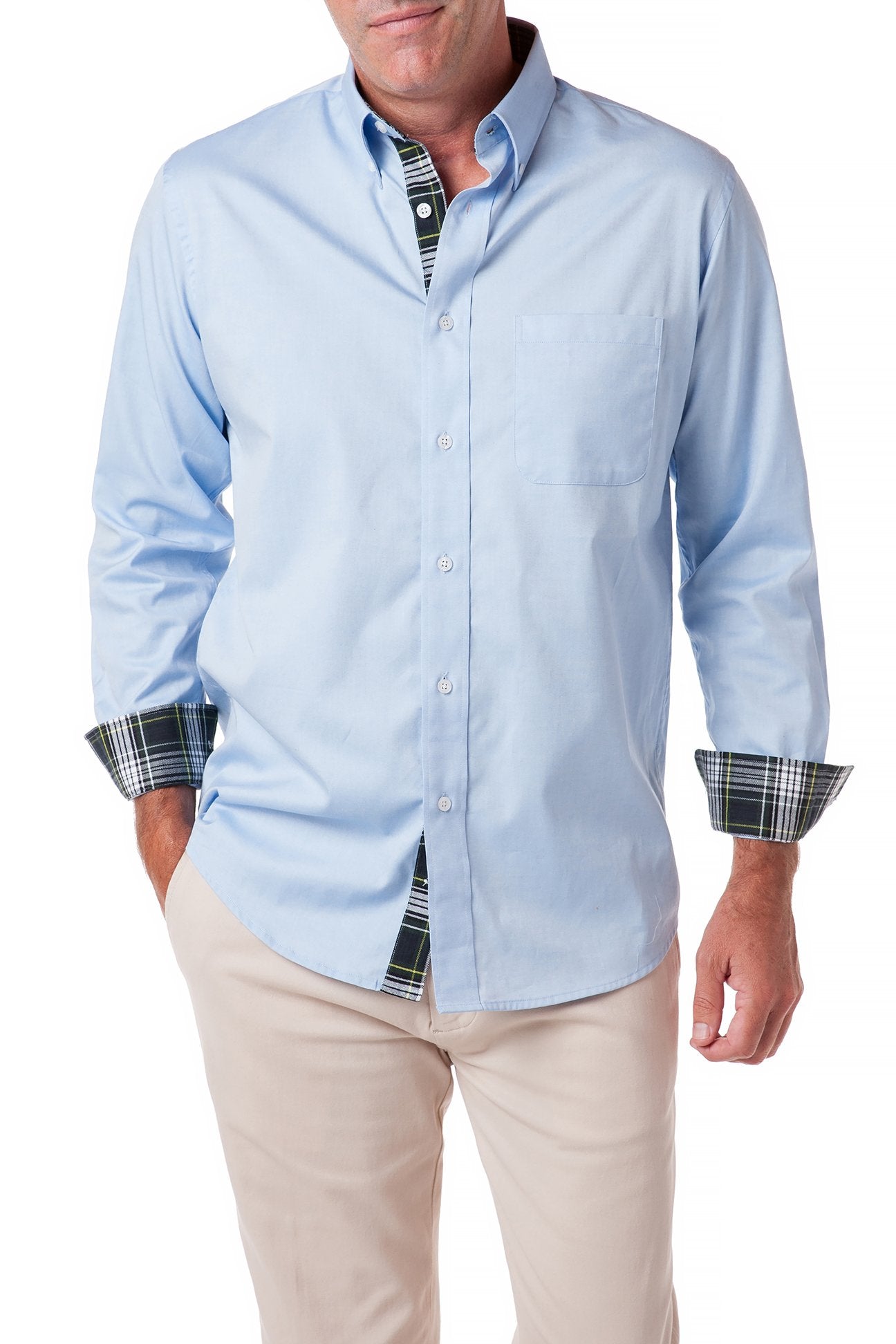 Chase Shirt Blue Oxford with Gordon Plaid Trim - Castaway Nantucket Island