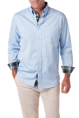 Chase Shirt Blue Oxford with Gordon Plaid Trim - Castaway Nantucket Island