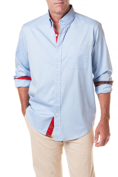 Chase Shirt Blue Oxford With Royal Stewart Tartan Trim - MENS SPORT SHIRTS - Castaway Nantucket Island
