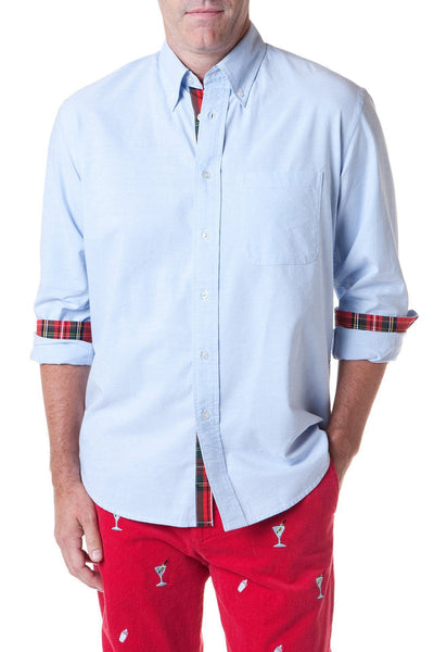 Chase Shirt Blue Oxford With Royal Stewart Tartan Trim - MENS SPORT SHIRTS - Castaway Nantucket Island